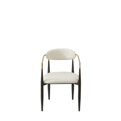 Lot De 2 Fauteuils Salle à Manger Tissu Beige, Structure Métal Noir Et Or