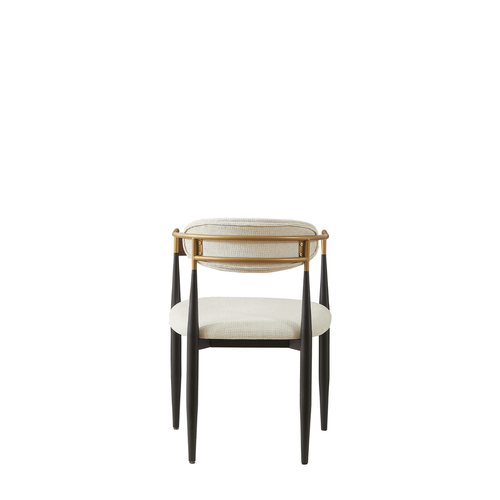 Lot De 2 Fauteuils Salle à Manger Tissu Beige, Structure Métal Noir Et Or