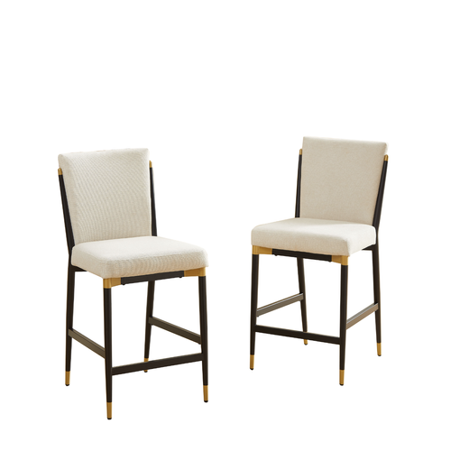 Lot De 2 Tabourets De Bar Avec Dossier Et Cadre Métallique, Style Scandinave, En Tissu, Beige