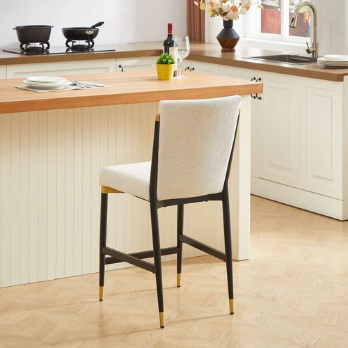 Lot De 2 Tabourets De Bar Avec Dossier Et Cadre Métallique, Style Scandinave, En Tissu, Beige