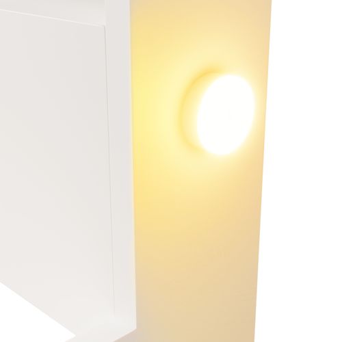 Lit Double 140 X 200 Cm Avec Étagères, 2 Veilleuses Et Range-livres Amovible, Bois, Blanc