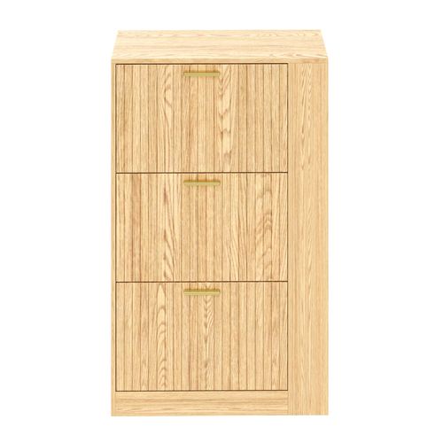 Meuble à Chaussures Moderne 70x23,5x115 Cm Avec 3 Portes, Étagères Ouvertes, En Mdf, Naturel