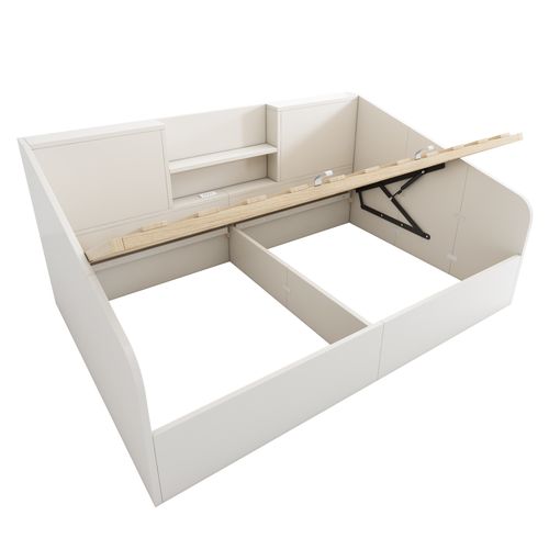 Lit Coffre Adulte 140x190 Cm Avec Rangement, Lit Simple Avec Sommier, Port USB, Bois, Blanc