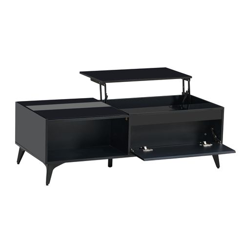 Table Basse Relevable 110x50x37/48 Cm Avec 1 Porte, Rangement, En Panneau De Particules, Noir