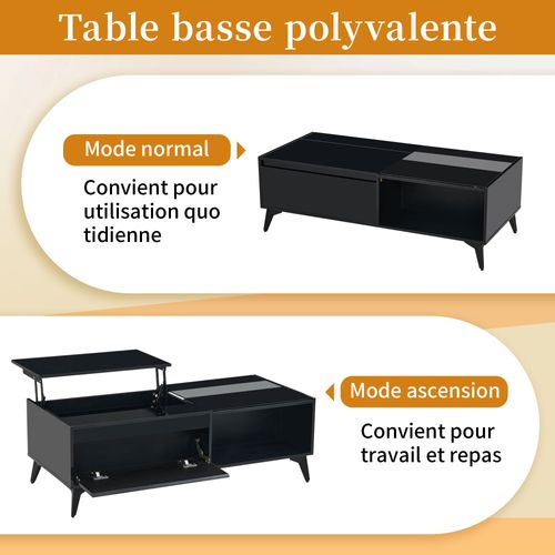 Table Basse Relevable 110x50x37/48 Cm Avec 1 Porte, Rangement, En Panneau De Particules, Noir