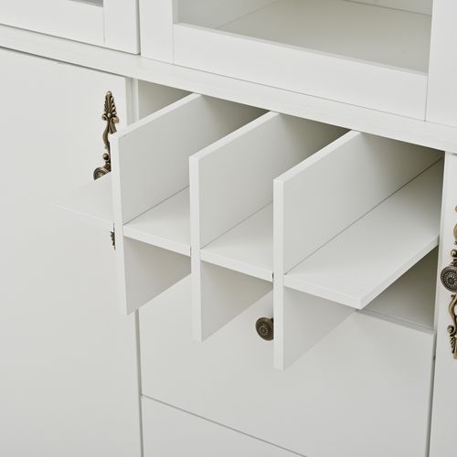 Vitrine 130x37,5x170,5 Cm, 2 Tiroirs, 4 Portes, 8 Étagères à Vin Et LED, Panneaux Particules, Blanc