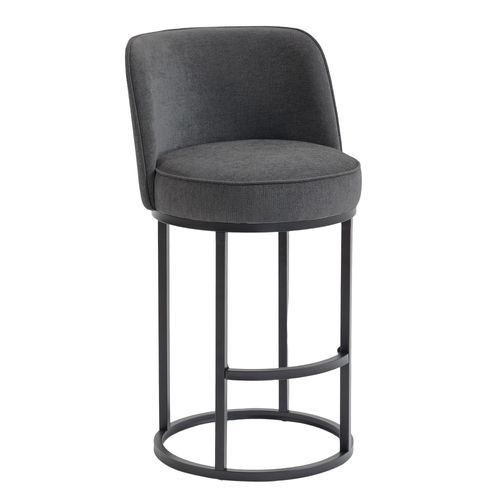Lot De 2 Tabourets De Bar Avec Pieds En Métal Noirs, Dossier Ergonomique, En Lin, Gris