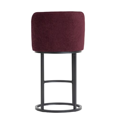 Lot De 2 Tabourets De Bar Avec Pieds En Métal Noirs, Dossier, En Lin, Couleur Rouge Vin