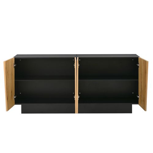 Buffet Avec 4 Portes, Rangement, Étagère Ajustable, En Panneaux De Particules, Noir Et Bois