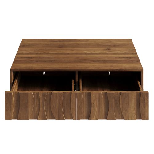 Table Basse Moderne 105x55x41 Cm Avec 2 Tiroirs, Grand Espace De Rangement, Mdf, Naturel