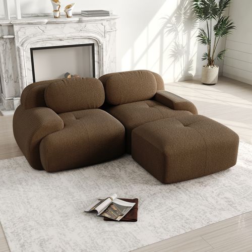 Canapé Angle 2 Places Modulable En Velours Côtelé, Ergonomique, Antidérapant, Marron