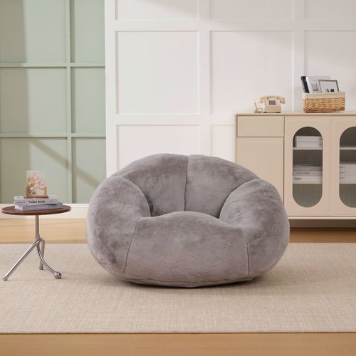 Fauteuil Poire Sans Montage, Rempli De Mousse, Idéal Pour Le Salon, Velours, Gris Clair