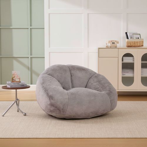 Fauteuil Poire Sans Montage, Rempli De Mousse, Idéal Pour Le Salon, Velours, Gris Clair