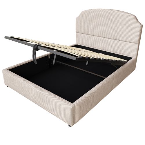 Lit Coffre Adulte 140x200 Cm Avec Rangement , Lit Double Avec Tête De Lit, Velours, Beige