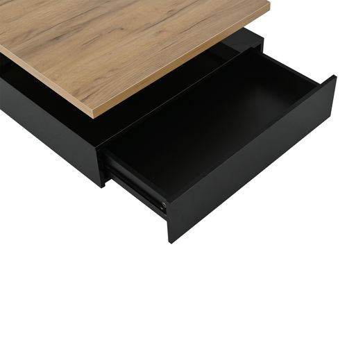 Table Basse Moderne 70x70x36 Cm Avec Tiroir, Plateau Rotatif 2 Niveaux, Panneaux Particules, Noir