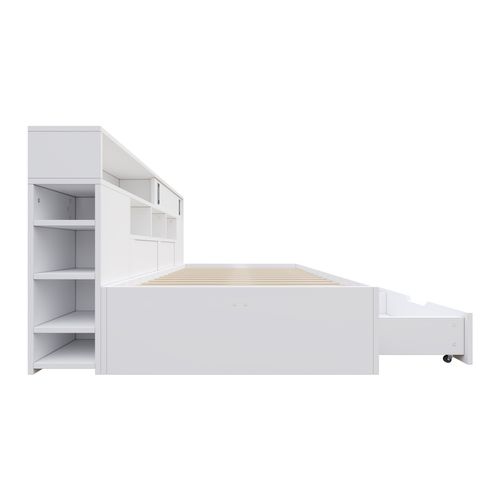 Lit Simple Enfant 90x190 Cm Avec 2 Tiroirs, Étagère, Sommier à Lattes, En Mdf, Blanc