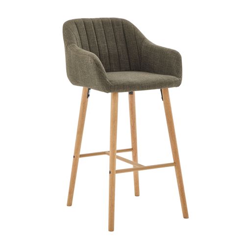Lot De 2 Tabourets De Bar Moderne Avec Dossier, Accoudoirs, Assise En Lin Et Pieds En Bois, Vert