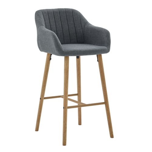 Lot De 2 Tabourets De Bar Moderne Avec Dossier, Accoudoirs, Assise En Lin Et Pieds En Bois, Gris