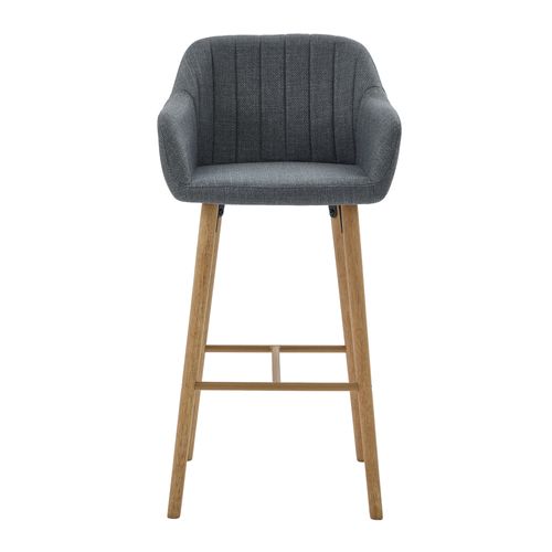 Lot De 2 Tabourets De Bar Moderne Avec Dossier, Accoudoirs, Assise En Lin Et Pieds En Bois, Gris