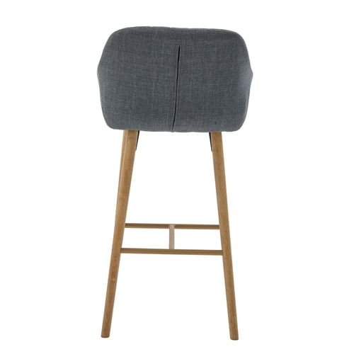 Lot De 2 Tabourets De Bar Moderne Avec Dossier, Accoudoirs, Assise En Lin Et Pieds En Bois, Gris