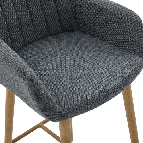 Lot De 2 Tabourets De Bar Moderne Avec Dossier, Accoudoirs, Assise En Lin Et Pieds En Bois, Gris