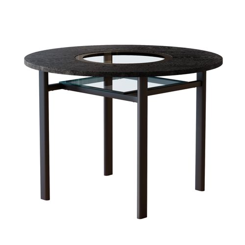 Table De Salle à Manger Ronde 100x76 Cm Avec Rangement Verre, Pieds Stables, En Mdf/verre, Noir