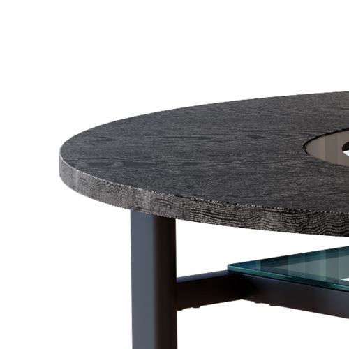 Table De Salle à Manger Ronde 100x76 Cm Avec Rangement Verre, Pieds Stables, En Mdf/verre, Noir