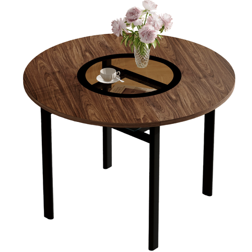 Table De Salle à Manger Ronde 100x76 Cm Avec Rangement Verre, En Mdf/verre/métal, Marron Et Noir