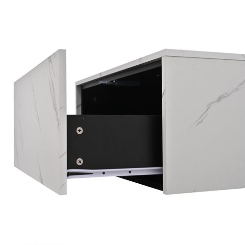 Table Basse 70x70x31 Cm Avec Tiroir, Design Géométrique Effet Marbre, Panneaux Particules, Blanc