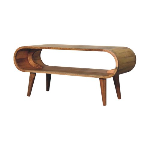 Table Basse 90x35x40 Cm Avec Un Compartiment Ouvert, Pieds Stables, En Bois, Couleur Naturel