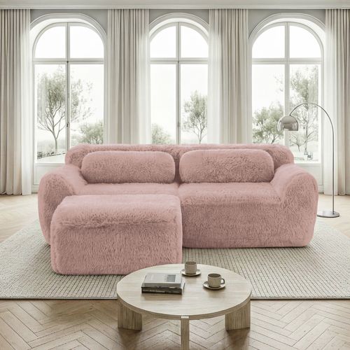 Canapé Modulaire 2 Places En Forme De L 204x179x73 Cm Avec Coussins, Sans Montage, Tissu, Rose