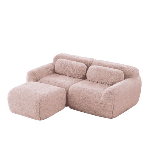 Canapé Modulaire 2 Places En Forme De L 204x179x73 Cm Avec Coussins, Sans Montage, Tissu, Rose
