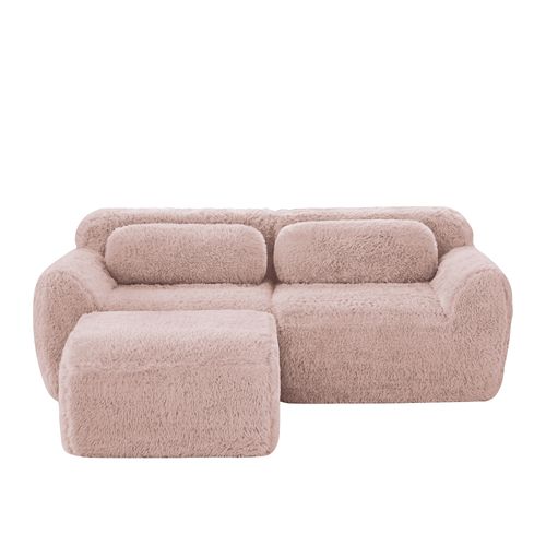 Canapé Modulaire 2 Places En Forme De L 204x179x73 Cm Avec Coussins, Sans Montage, Tissu, Rose