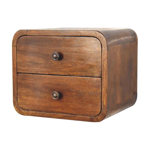 Table De Chevet Mini 30x25x25 Cm Avec 2 Tiroirs, En Bois, Couleur Marron, Adapté à La Chambre.