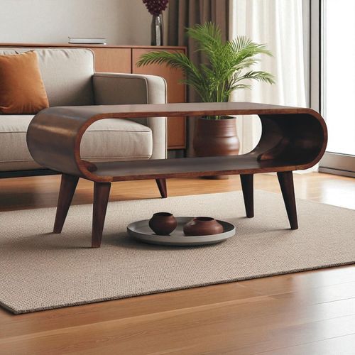 Table Basse 90x35x40 Cm Avec Un Compartiment Ouvert, Pieds Stables, En Bois, Couleur Marron