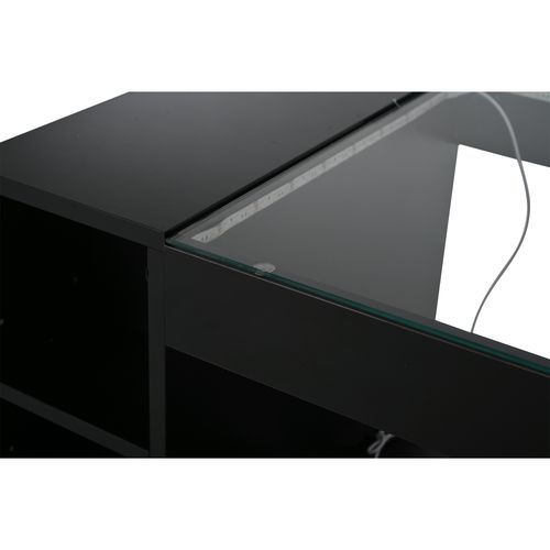 Table Basse Moderne 100x50x40 Cm Avec LED, Plateau En Verre Et Compartiments Ouverts, Mdf, Noir