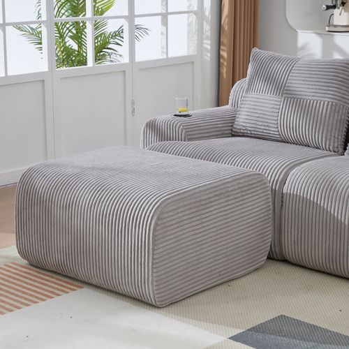 Canapé D'angle Modulable 3 Places 268x174x80 Cm, Canapé En U Avec 2 Repose-pieds, Tissu, Gris Clair