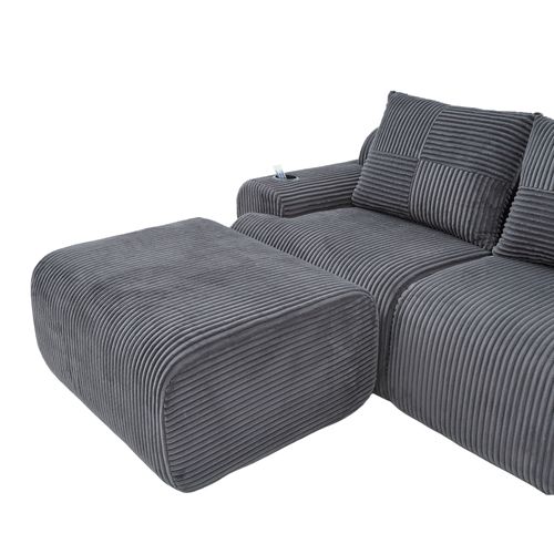 Canapé D'angle Modulable 3 Places 268x174x80 Cm, Canapé En U Avec 2 Repose-pieds, Tissu, Gris Foncé