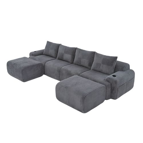 Canapé D'angle Modulable 4 Places 333x174x80 Cm, Canapé En U Avec 2 Repose-pieds, Tissu, Gris Foncé