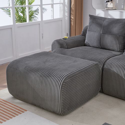 Canapé D'angle Modulable 4 Places 333x174x80 Cm, Canapé En U Avec 2 Repose-pieds, Tissu, Gris Foncé