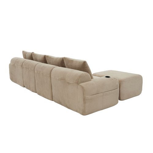 Canapé D'angle Modulable 4 Places 333x174x80 Cm, Canapé En U Avec 2 Repose-pieds, Tissu, Kaki