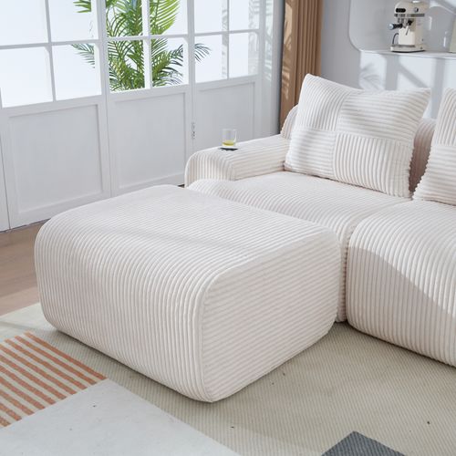 Canapé D'angle Modulable 4 Places 333x174x80 Cm, Canapé En U Avec 2 Repose-pieds, Tissu, Beige
