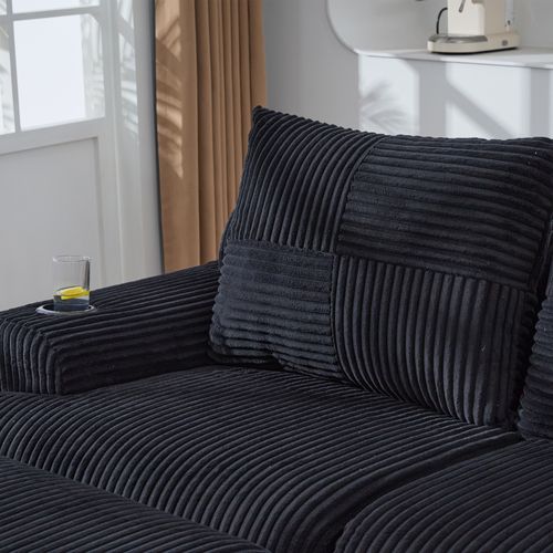 Canapé D'angle Modulable 2 Places 200x174x80 Cm, Canapé En L Avec 2 Repose-pieds, Tissu, Noir