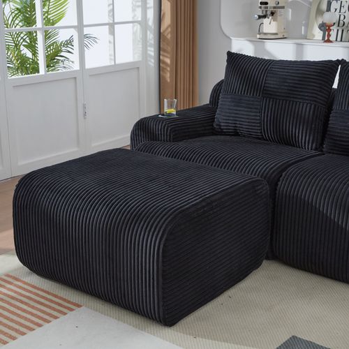 Canapé D'angle Modulable 3 Places 268x174x80 Cm, Canapé En L Avec Repose-pieds, Tissu, Noir