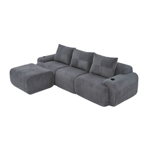 Canapé D'angle Modulable 3 Places 268x174x80 Cm, Canapé En L Avec Repose-pieds, Tissu, Gris Foncé