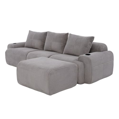 Canapé D'angle Modulable 3 Places 268x174x80 Cm, Canapé En L Avec Repose-pieds, Tissu, Gris Clair