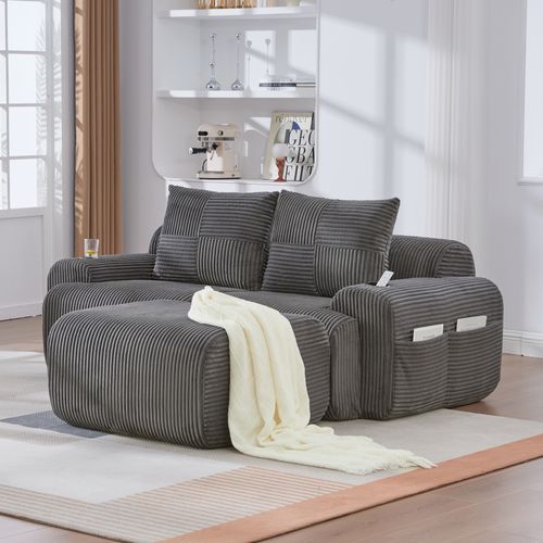 Canapé D'angle Modulable 2 Places 200x174x80 Cm, Canapé En L Avec Repose-pieds, Tissu, Gris Foncé