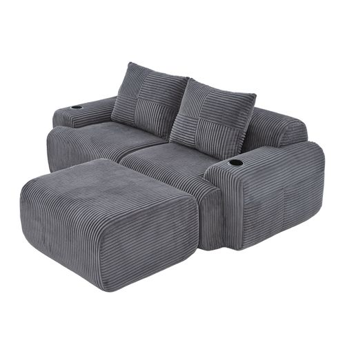 Canapé D'angle Modulable 2 Places 200x174x80 Cm, Canapé En L Avec Repose-pieds, Tissu, Gris Foncé