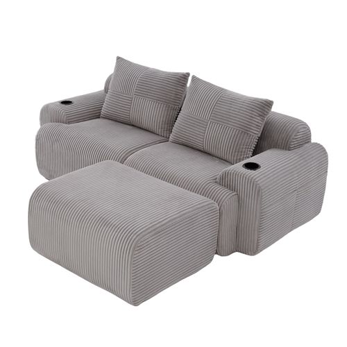 Canapé D'angle Modulable 2 Places 200x174x80 Cm, Canapé En L Avec Repose-pieds, Tissu, Gris Clair