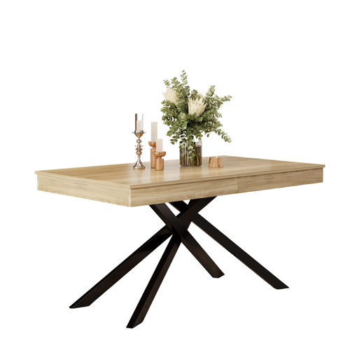 Table à Manger Extensible 140/180x80 Cm Avec Plateau Épais, Pieds En Métal, En Mdf, Couleur Chêne